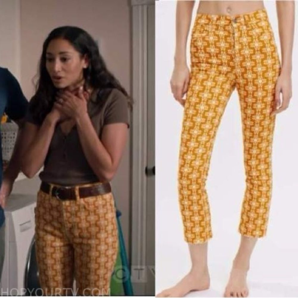 Zara "Dreed" yellow printed jeans - Picture 4 of 4